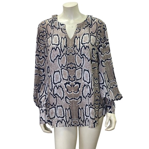 Cabi Womens Snake Print Long Sleeve Blouse With Button Cuffs Md - Picture 2 of 7